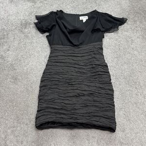Joseph Ribkoff Ruched Sheer Flutter Sleeves Mini Dress Womens 6 Black Cowl Neck